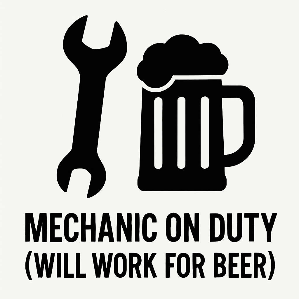 Mechanic On Duty (Will Work for Beer) - Removable Vinyl Wall Decal Sticker