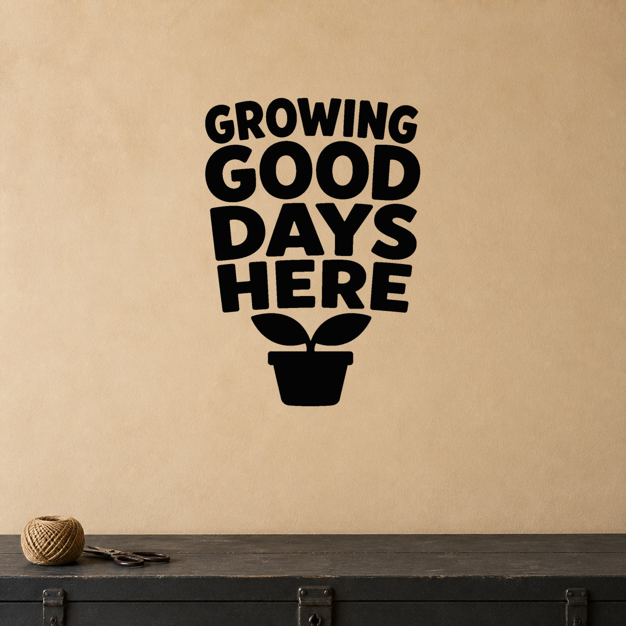 Alternate room view of the Growing Good Days Here removable vinyl wall decal.