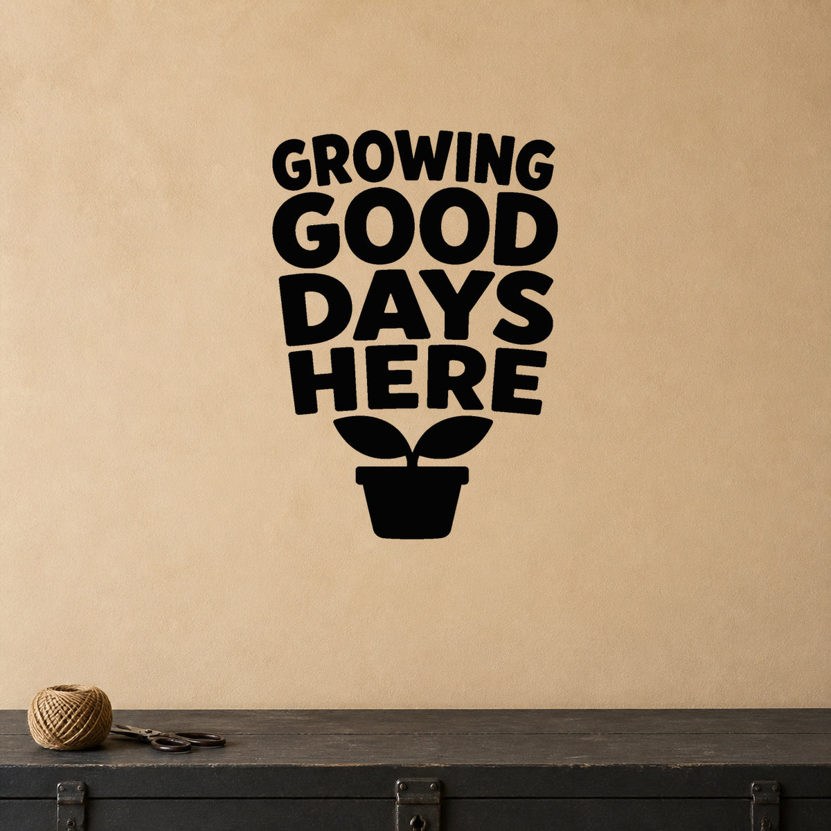 Alternate room view of the Growing Good Days Here removable vinyl wall decal.