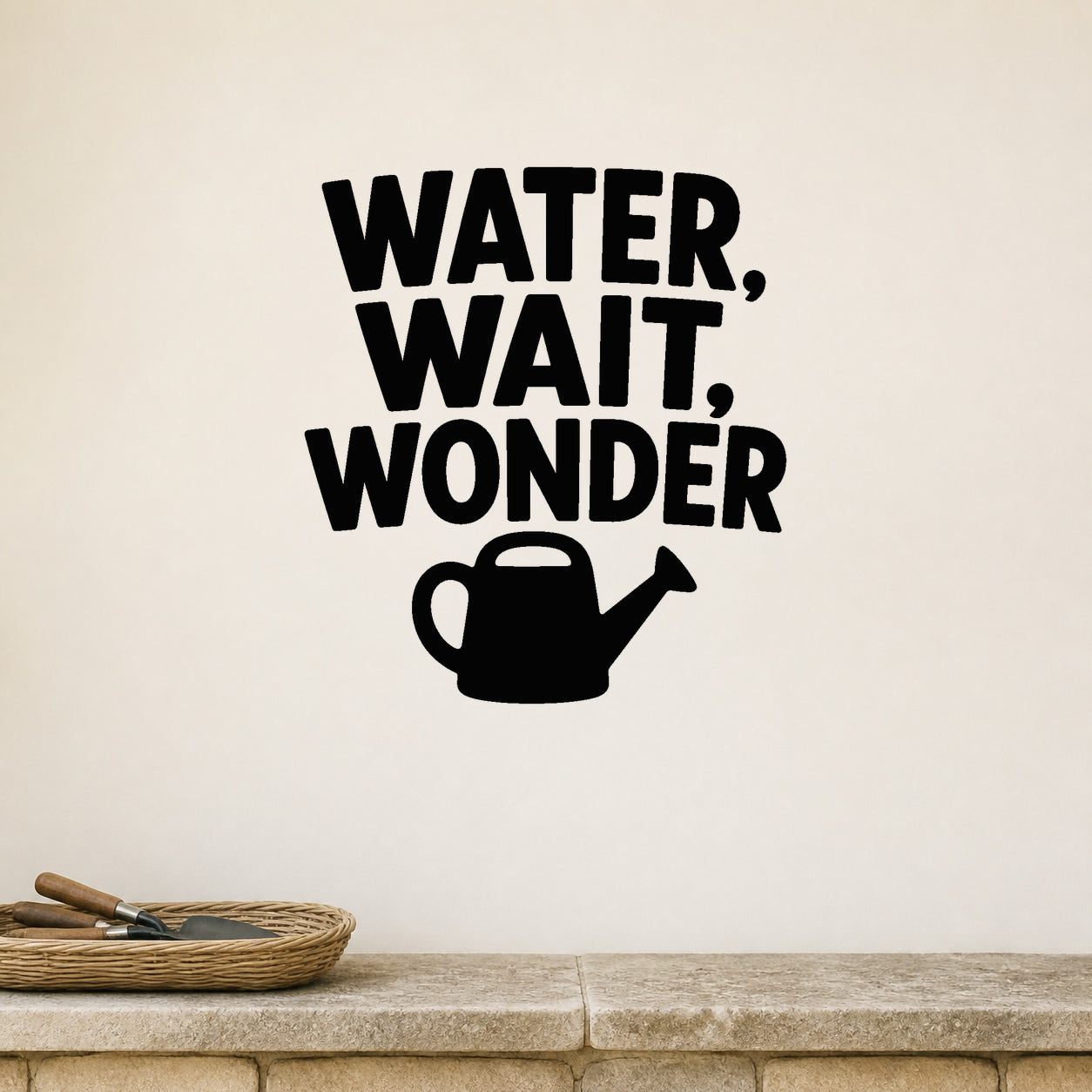 Alternate room view of the Water, Wait, Wonder removable vinyl wall decal.