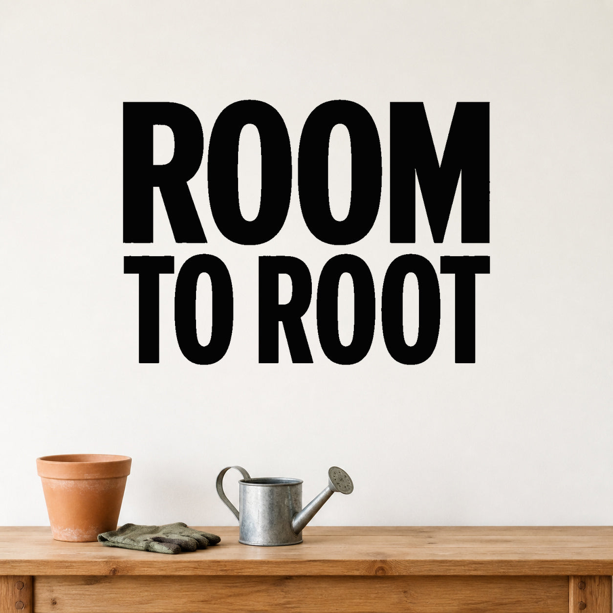 Room to Root removable vinyl wall decal shown in a garden or greenhouse setting.