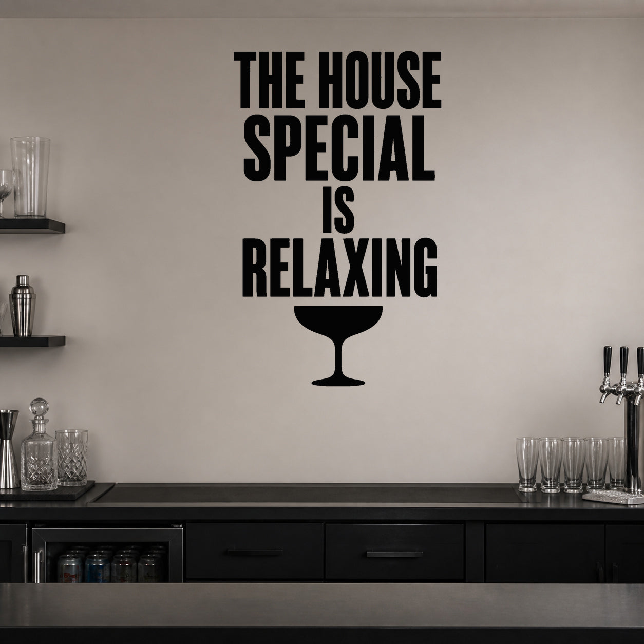 The House Special Is Relaxing removable vinyl wall decal shown in a styled room.