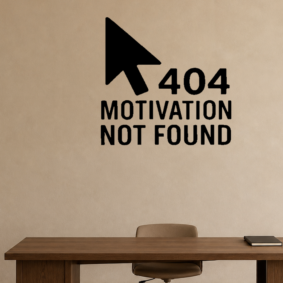 404 Motivation Not Found - Internet Error Wall Decal Vinyl Sticker Removable shown as a removable vinyl wall decal in a second room setting