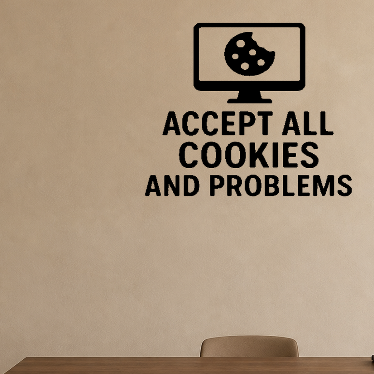Accept All Cookies And Problems - Internet Cookie Wall Decal Vinyl Sticker Removable shown as a removable vinyl wall decal in a category-appropriate room