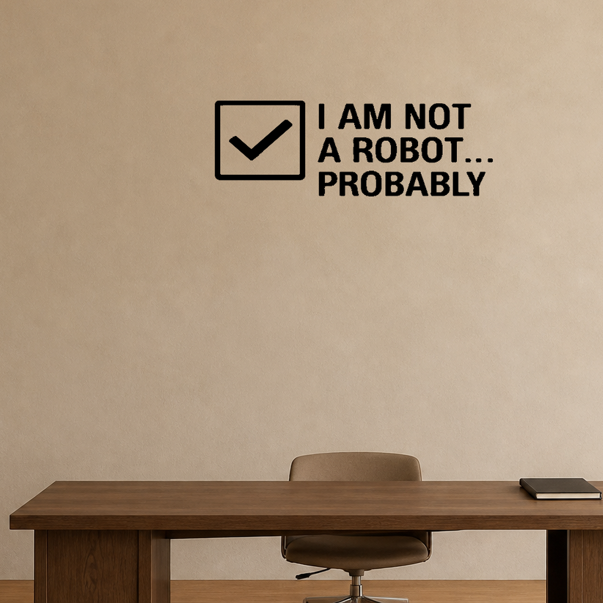 I Am Not A Robot... Probably - Internet Captcha Wall Decal Vinyl Sticker Removable shown as a removable vinyl wall decal in a second room setting
