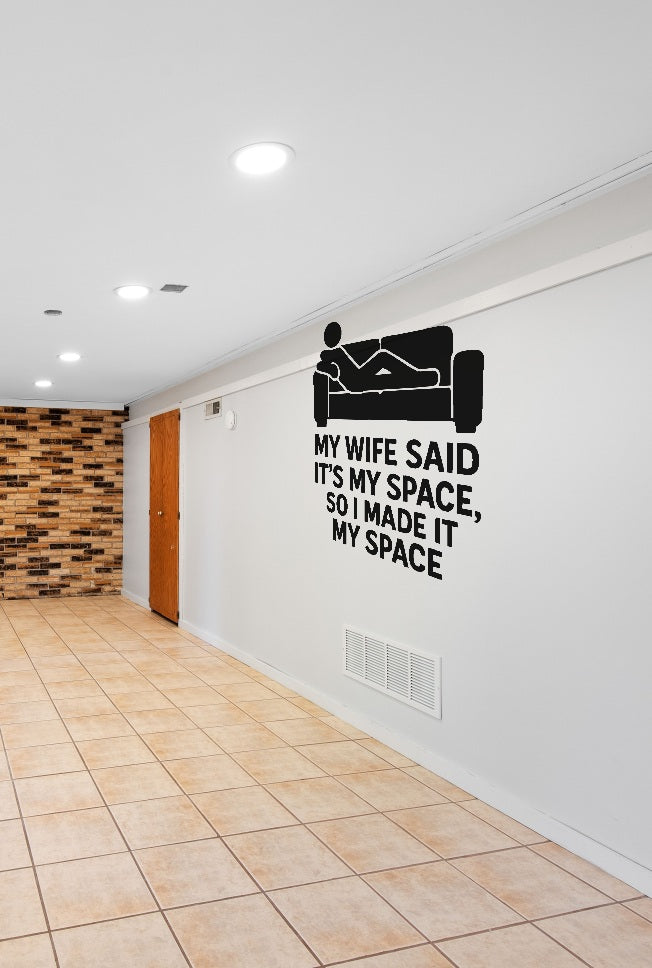 FD-MANCAVE-003 wall decal shown applied with correct perspective on a man cave wall
