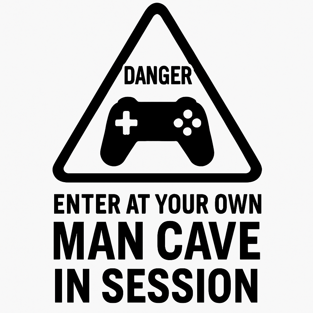 Enter at Your Own Risk: Man Cave in Session - Removable Vinyl Wall Decal Sticker artwork