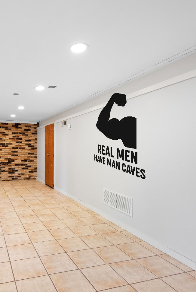 FD-MANCAVE-008 wall decal shown applied with correct perspective on a man cave wall