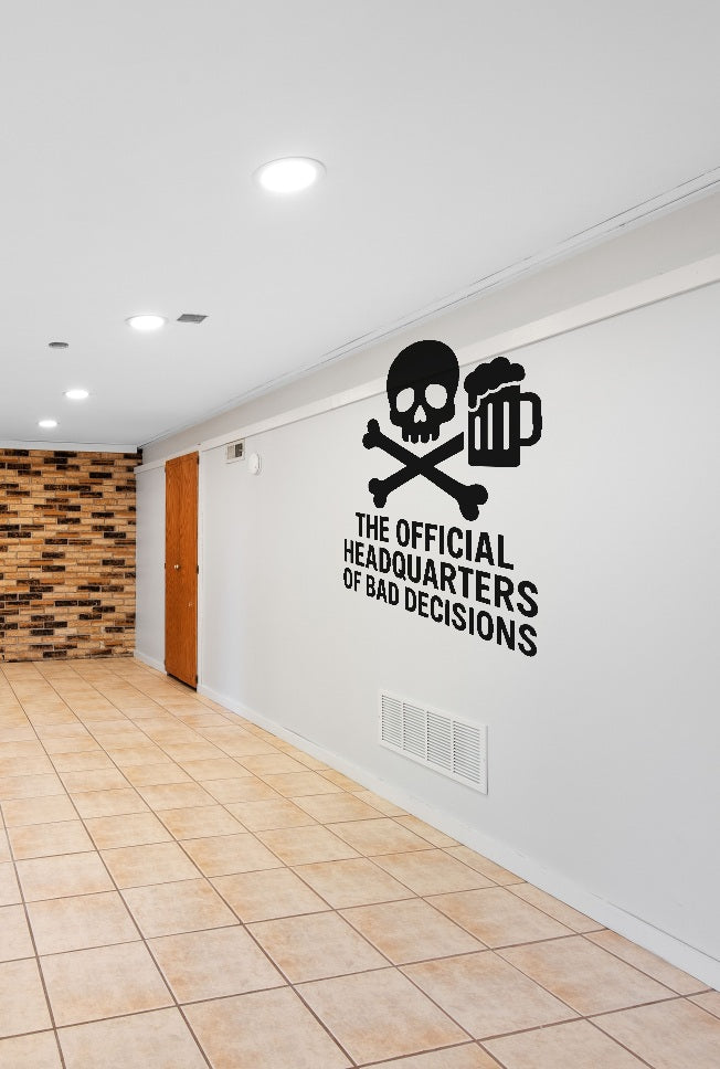 FD-MANCAVE-011 wall decal shown applied with correct perspective on a man cave wall