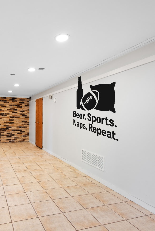 FD-MANCAVE-012 wall decal shown applied with correct perspective on a man cave wall