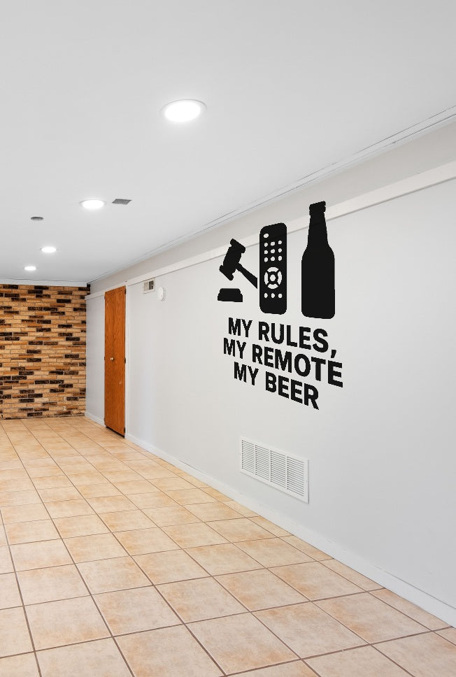 FD-MANCAVE-014 wall decal shown applied with correct perspective on a man cave wall