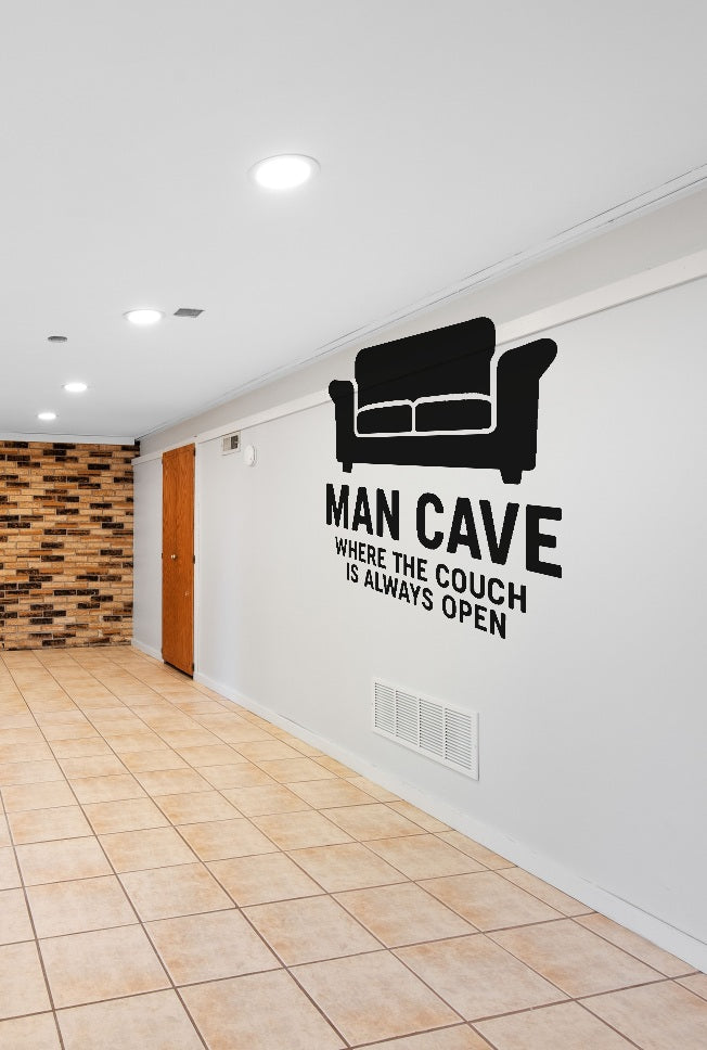 FD-MANCAVE-019 wall decal shown applied with correct perspective on a man cave wall