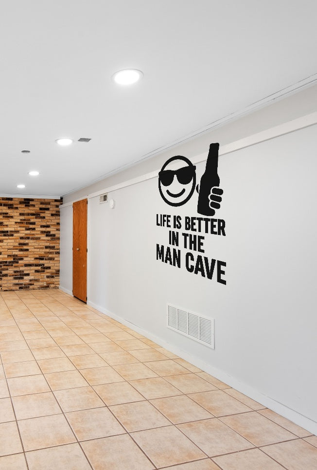 FD-MANCAVE-020 wall decal shown applied with correct perspective on a man cave wall