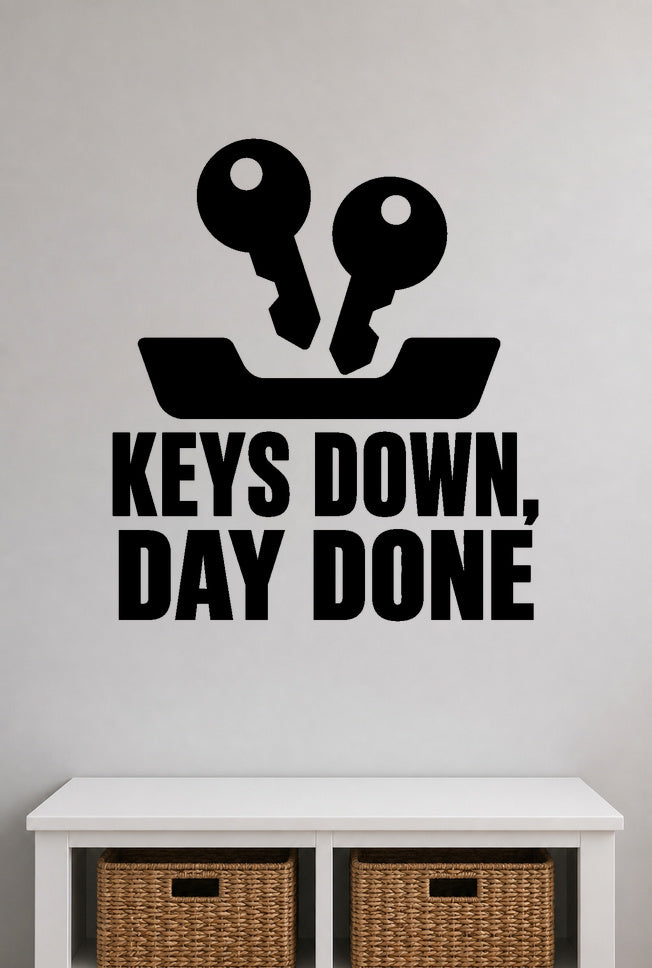 Alternate room view of the Keys Down, Day Done removable vinyl wall decal.