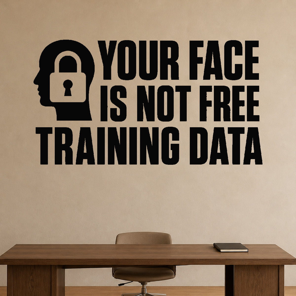 Alternate room view of the Your Face Is Not Free Training Data removable vinyl wall decal.