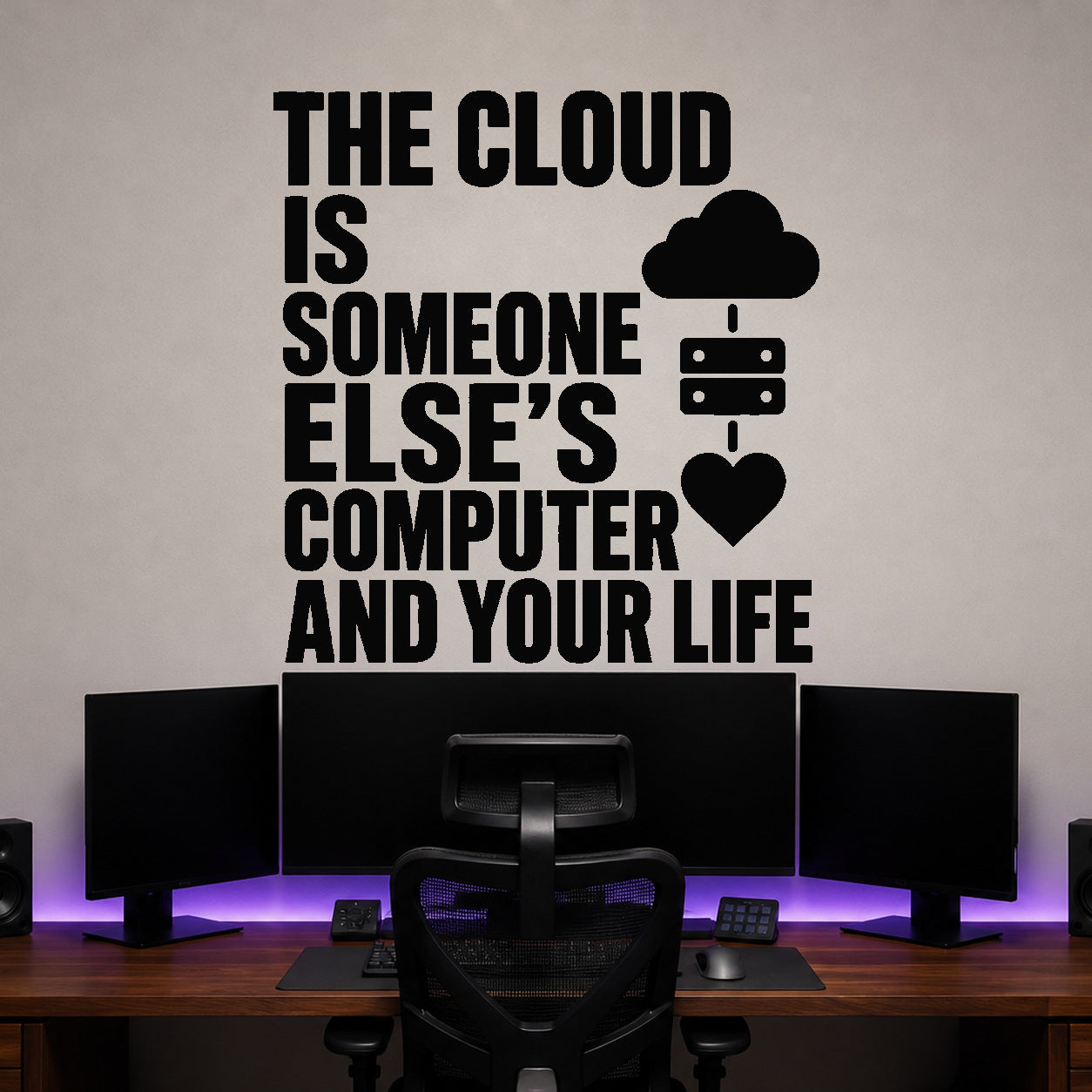 Alternate room view of the The Cloud Is Someone Else's Computer and Your Life removable vinyl wall decal.