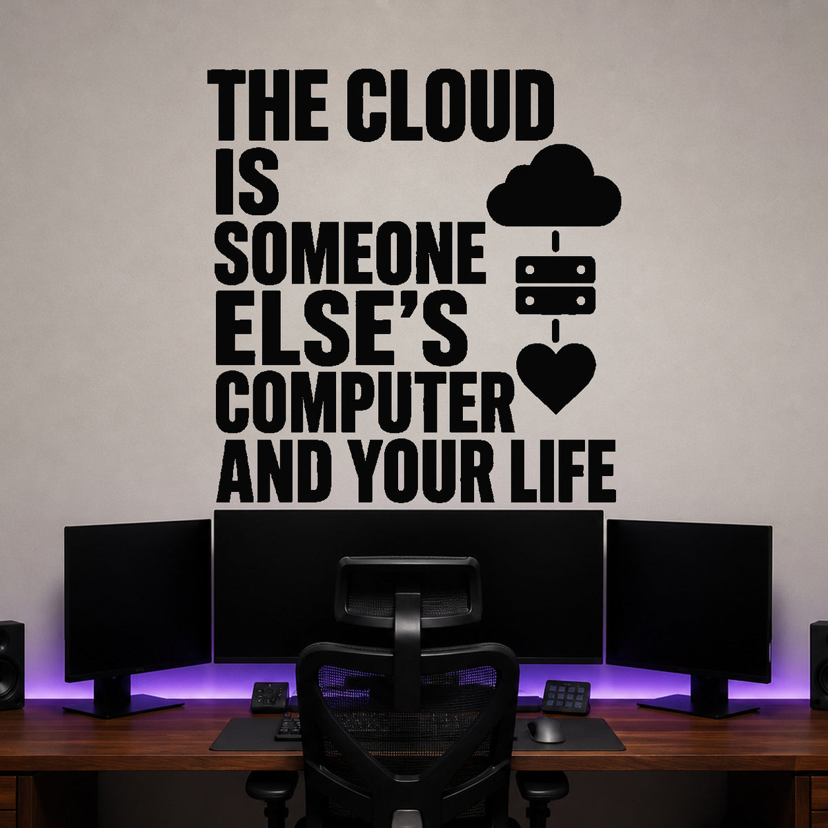 Alternate room view of the The Cloud Is Someone Else's Computer and Your Life removable vinyl wall decal.