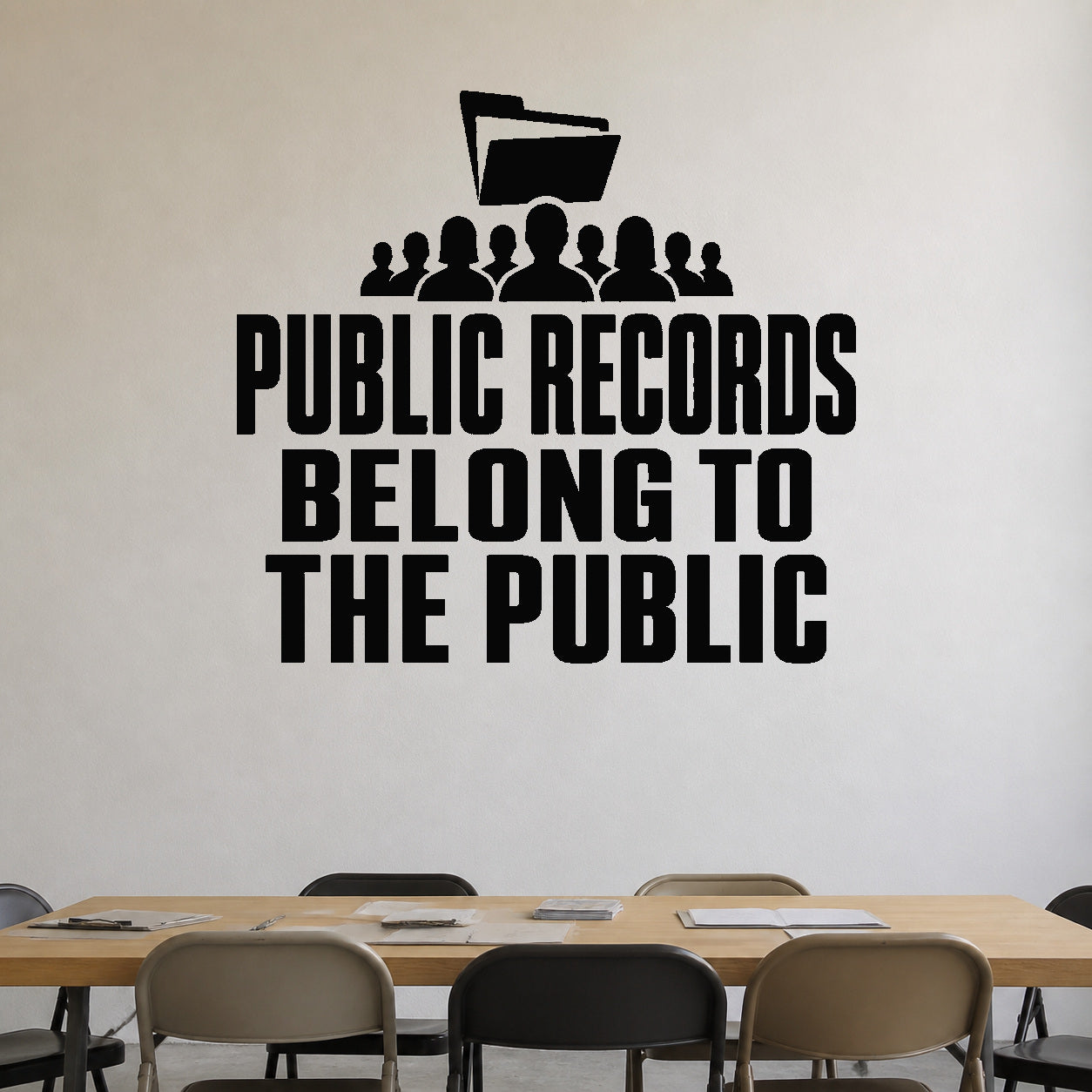 Alternate room view of the Public Records Belong to the Public removable vinyl wall decal.