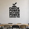 Check Power Before Power Checks You removable vinyl wall decal shown in a styled room.