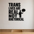 Alternate room view of the Trans Lives Are Real Not Rhetorical removable vinyl wall decal.