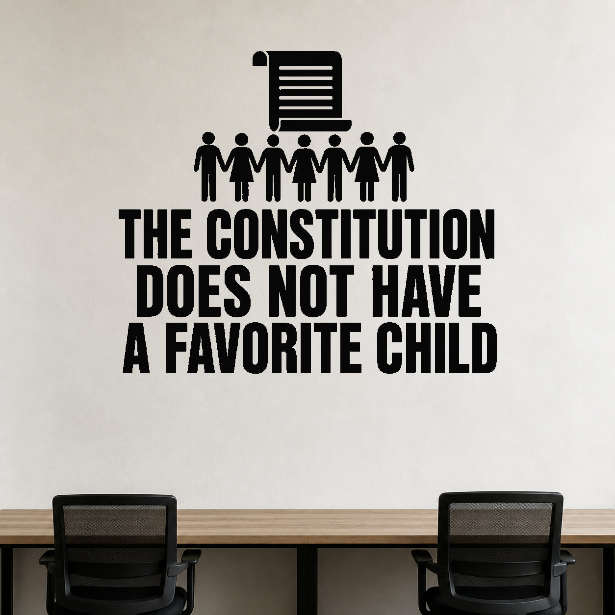 Alternate room view of the The Constitution Does Not Have a Favorite Child removable vinyl wall decal.