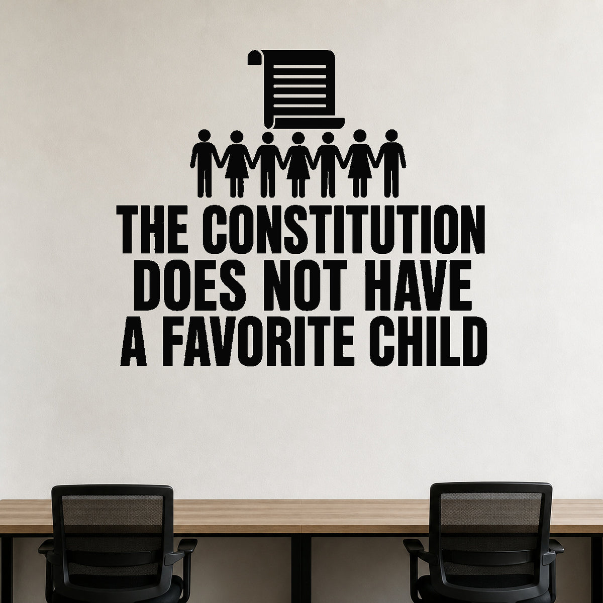 Alternate room view of the The Constitution Does Not Have a Favorite Child removable vinyl wall decal.