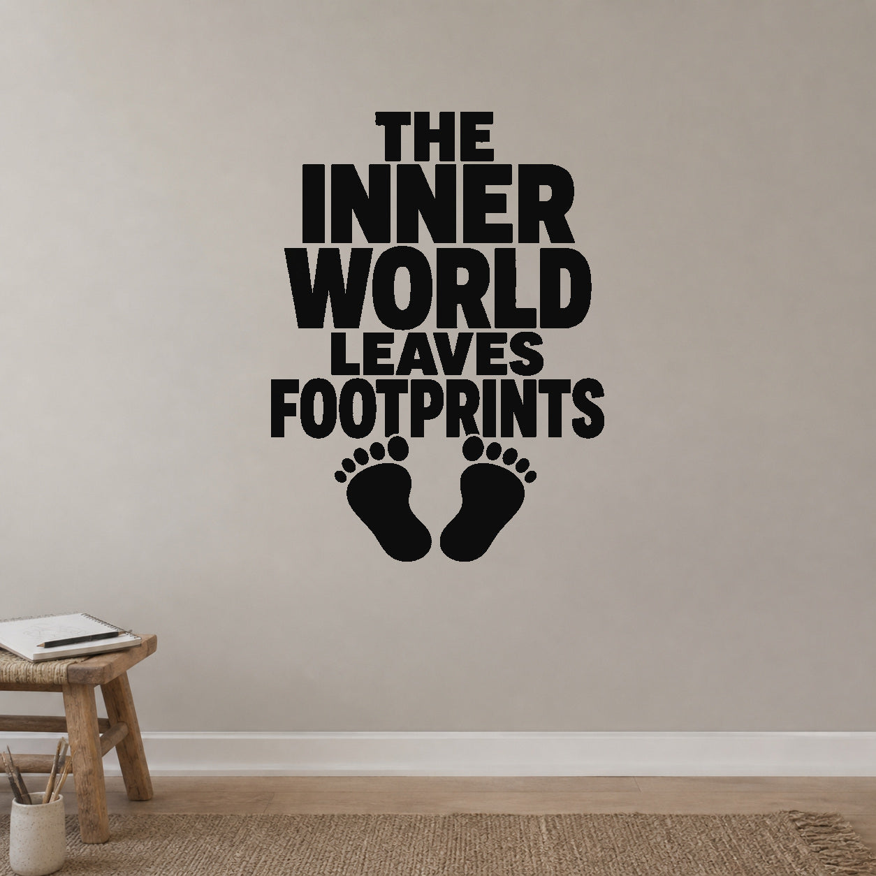 Alternate room view of the The Inner World Leaves Footprints removable vinyl wall decal.
