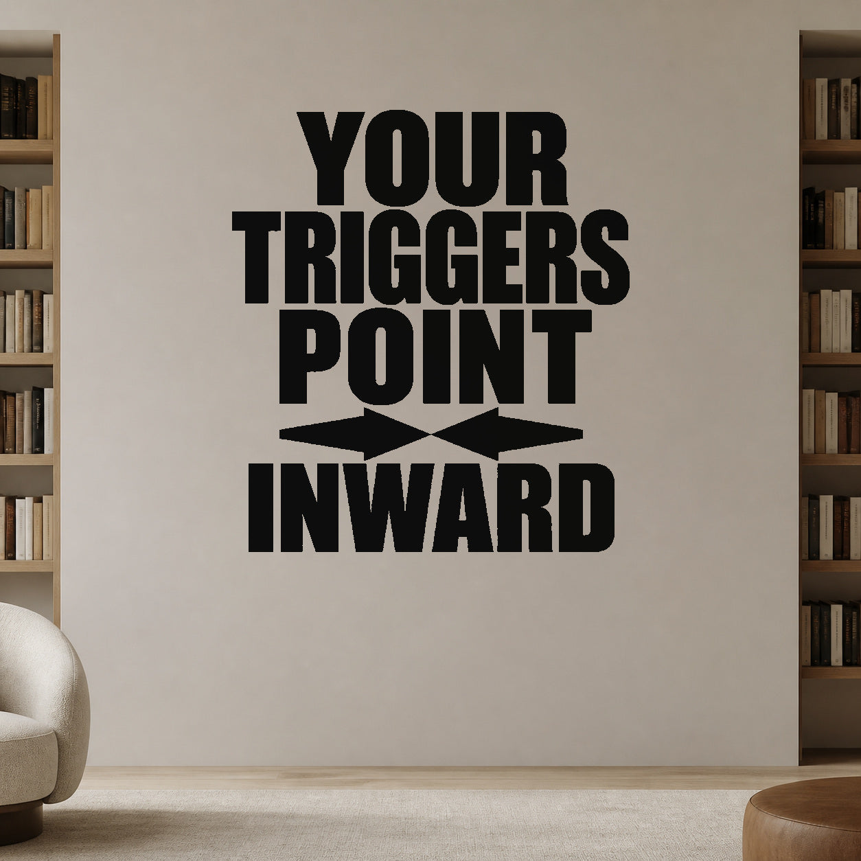 Your Triggers Point Inward removable vinyl wall decal shown in a styled room.