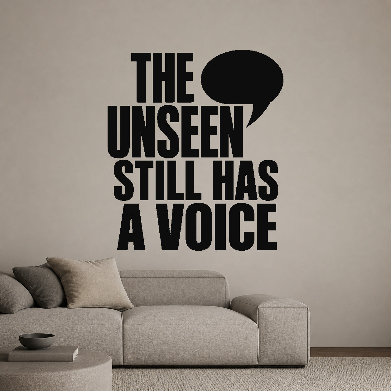 The Unseen Still Has a Voice - Shadow Work Inner World Wall Decal removable vinyl wall decal shown on a smooth interior wall
