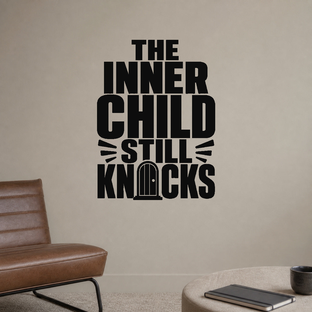 Alternate room view of the The Inner Child Still Knocks removable vinyl wall decal.