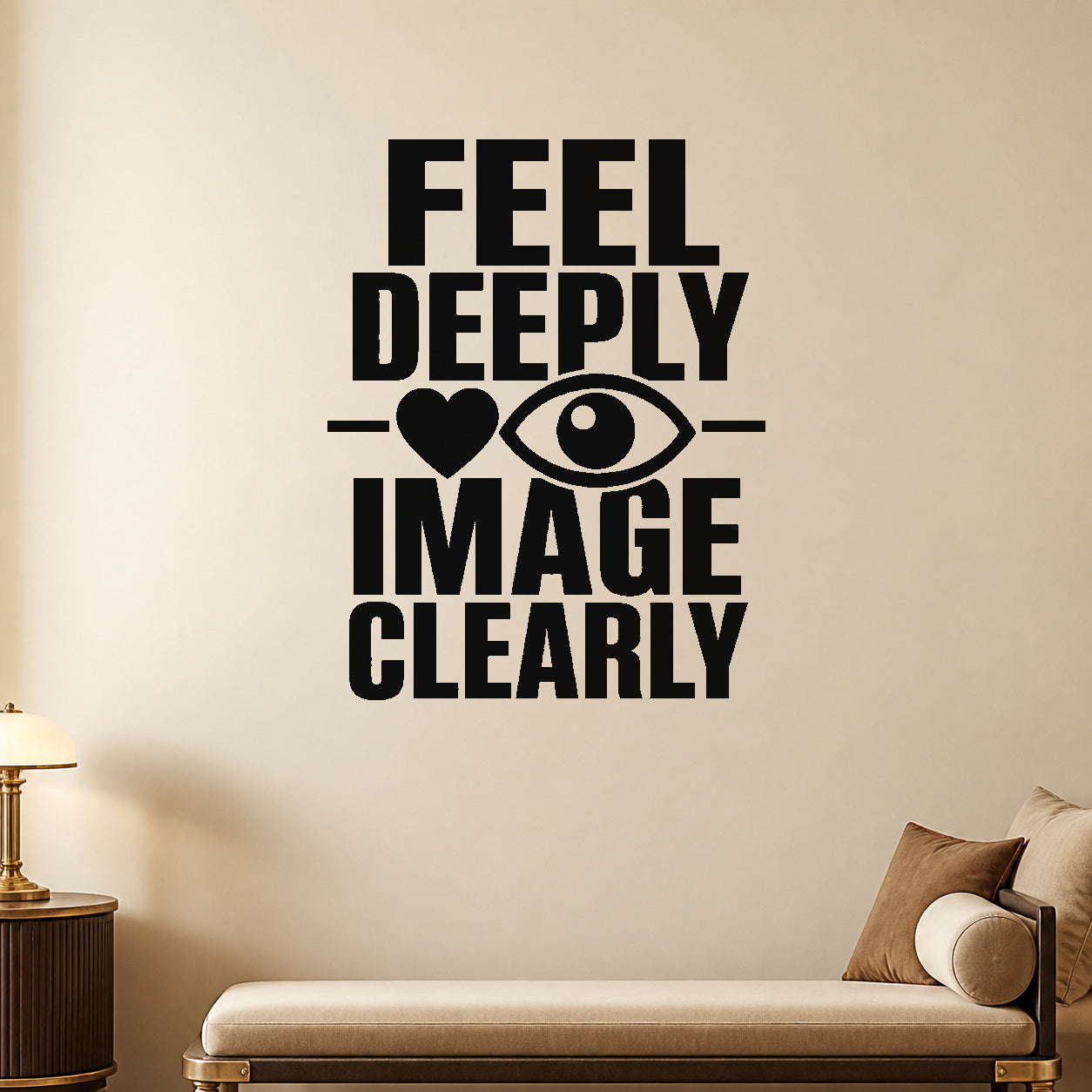 Alternate room view of the Feel Deeply Image Clearly removable vinyl wall decal.