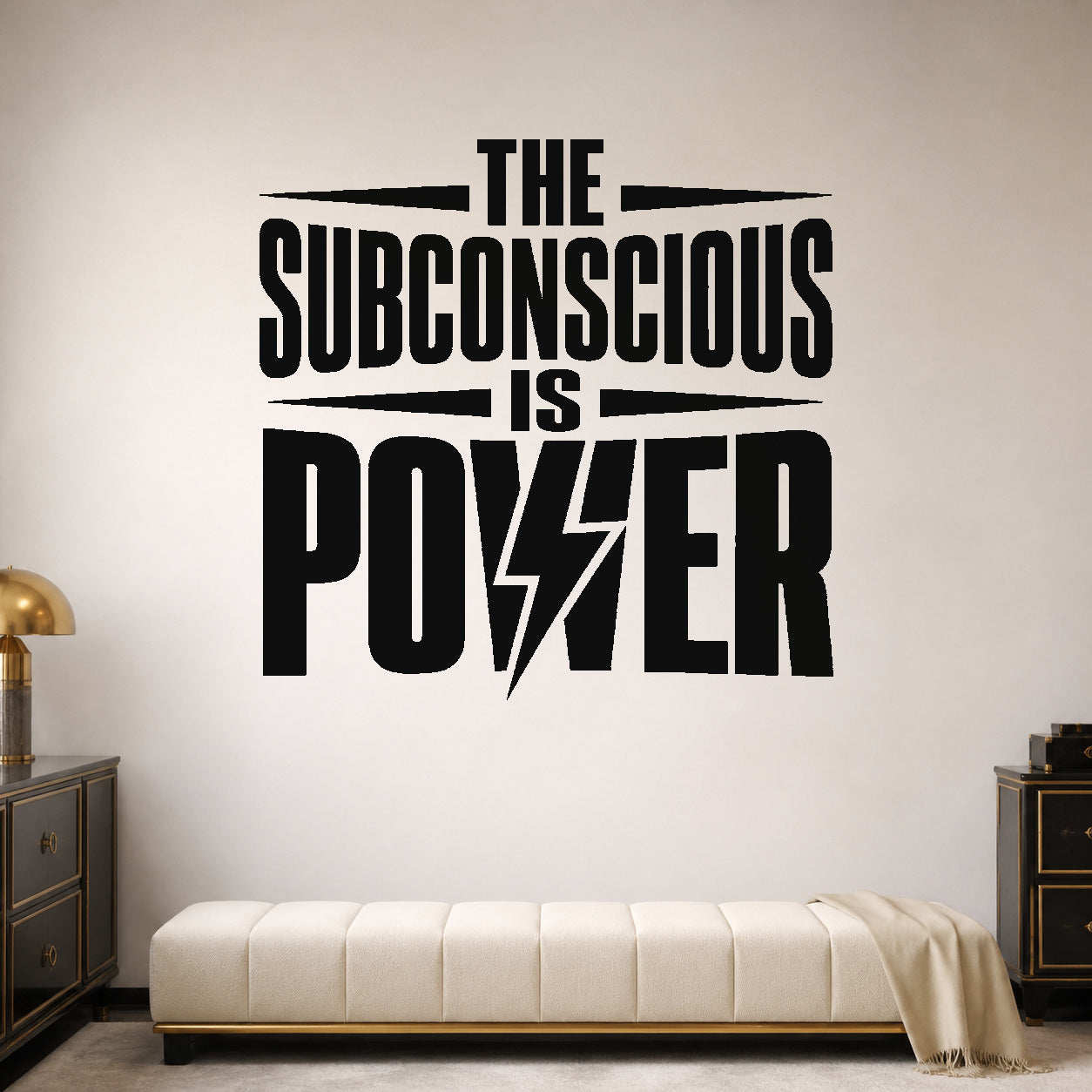 Alternate room view of the The Subconscious Is Power removable vinyl wall decal.