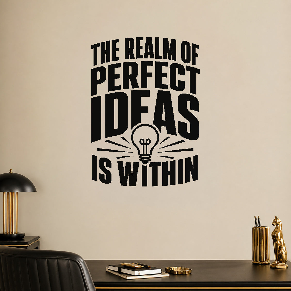 The Realm of Perfect Ideas Is Within - Florence Scovel Shinn Quote Wall Decal removable vinyl wall decal shown on a smooth interior wall