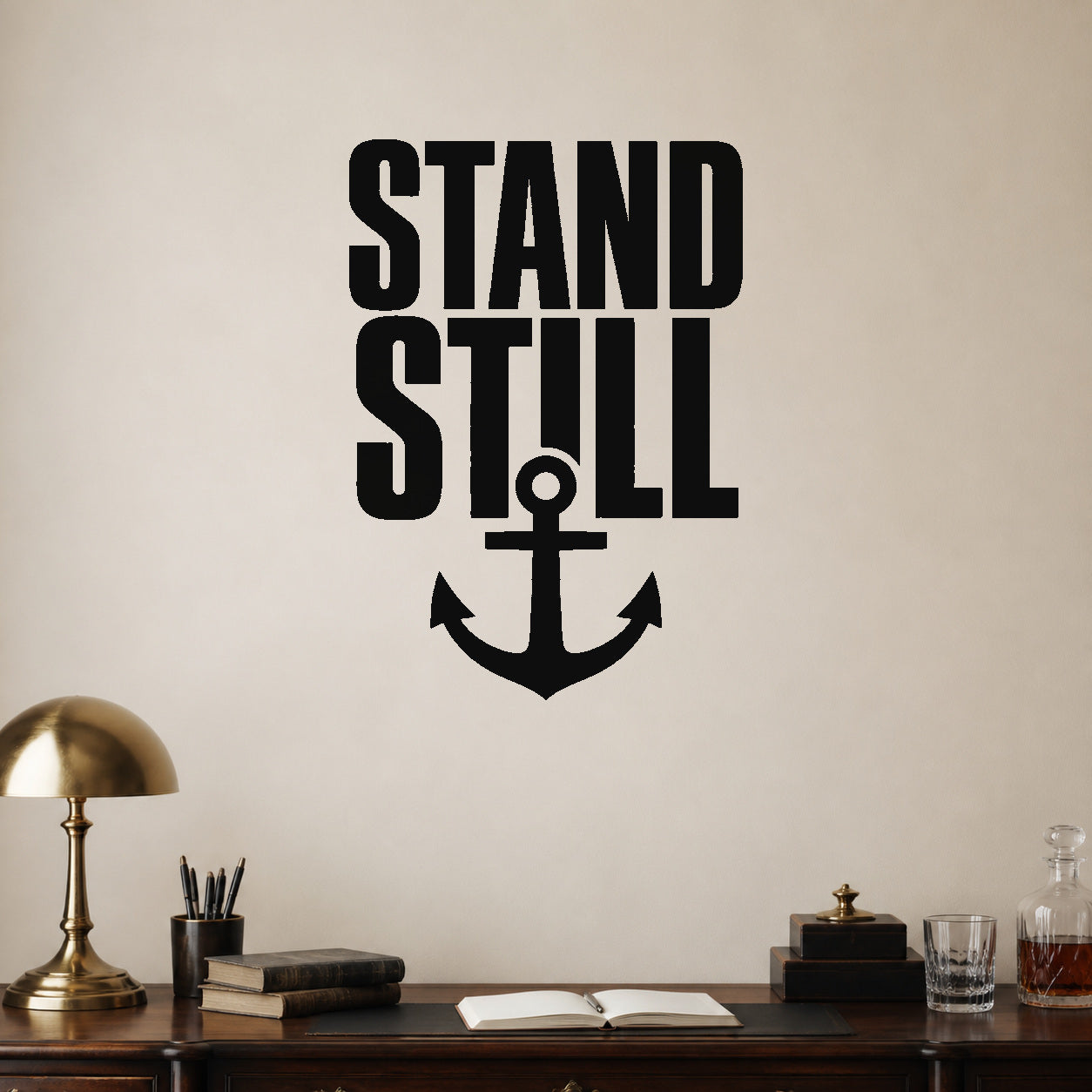 Stand Still removable vinyl wall decal shown in a styled room.
