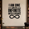 I Am One with Infinite Intelligence removable vinyl wall decal shown in a styled room.