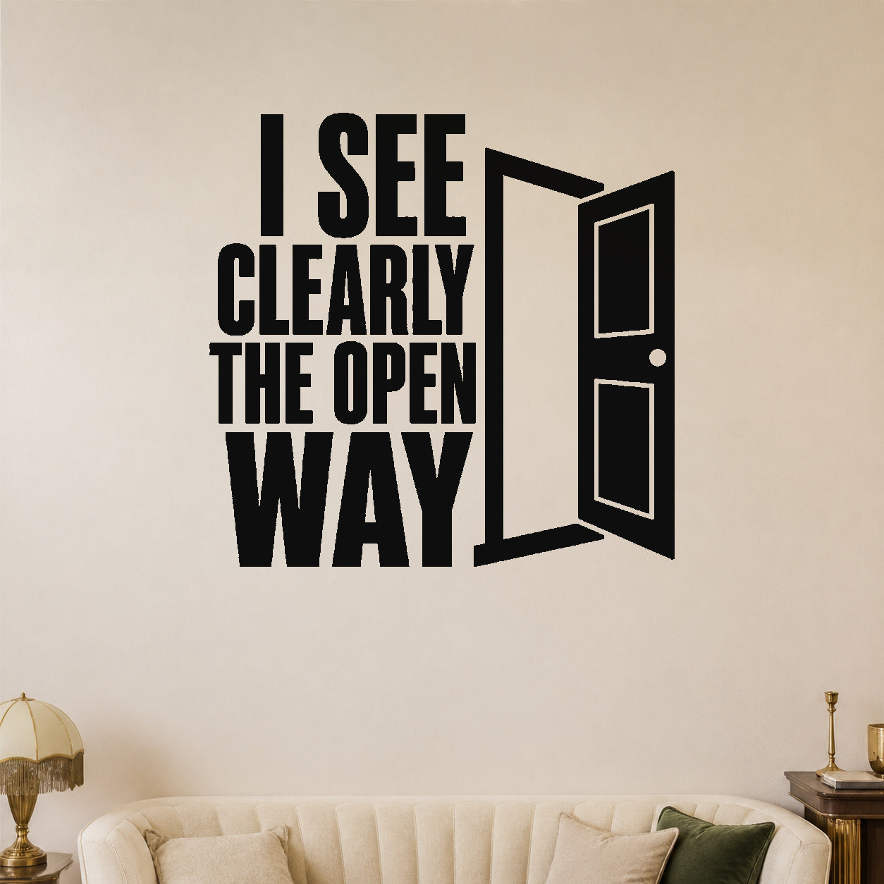 Alternate room view of the I See Clearly the Open Way removable vinyl wall decal.