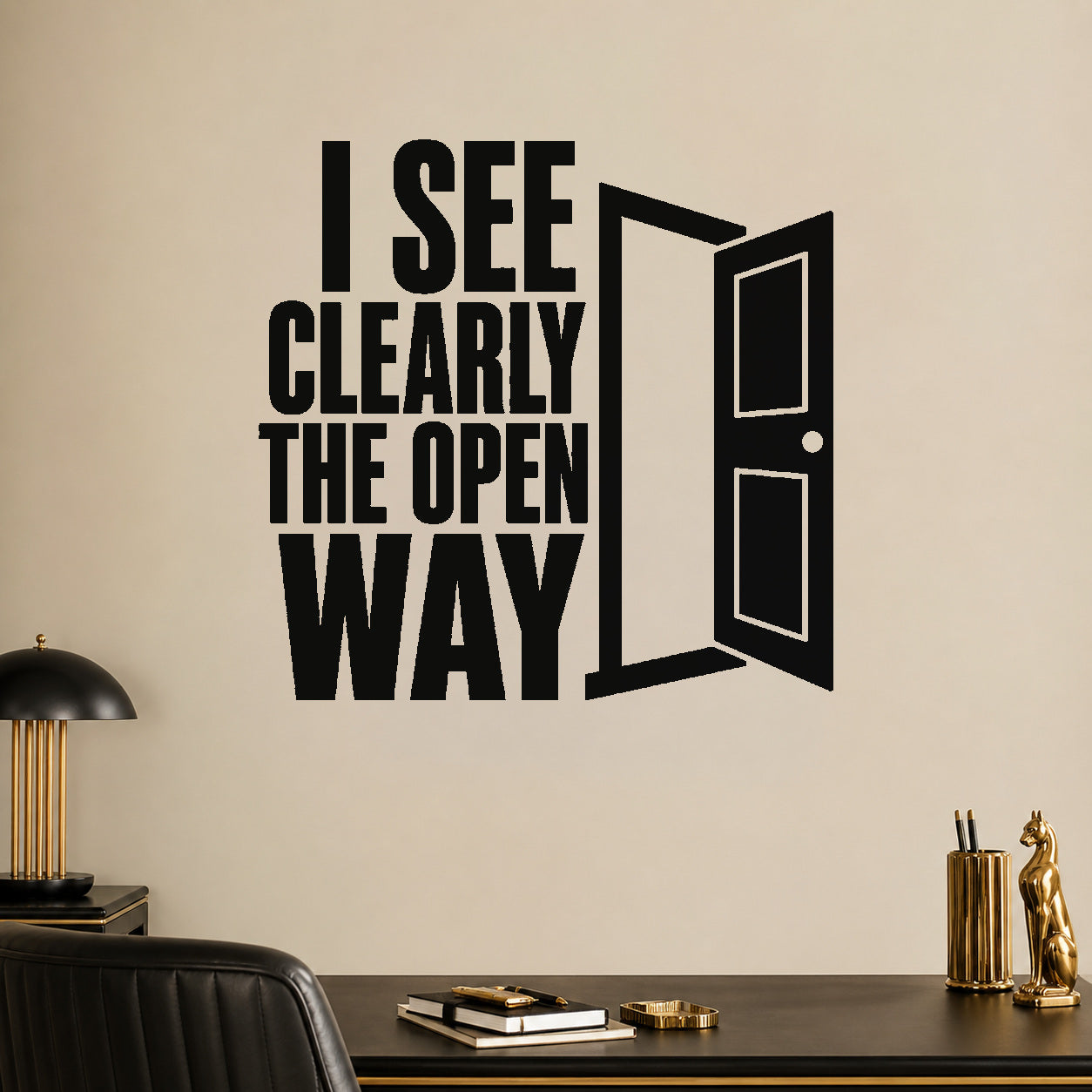 I See Clearly the Open Way removable vinyl wall decal shown in a styled room.