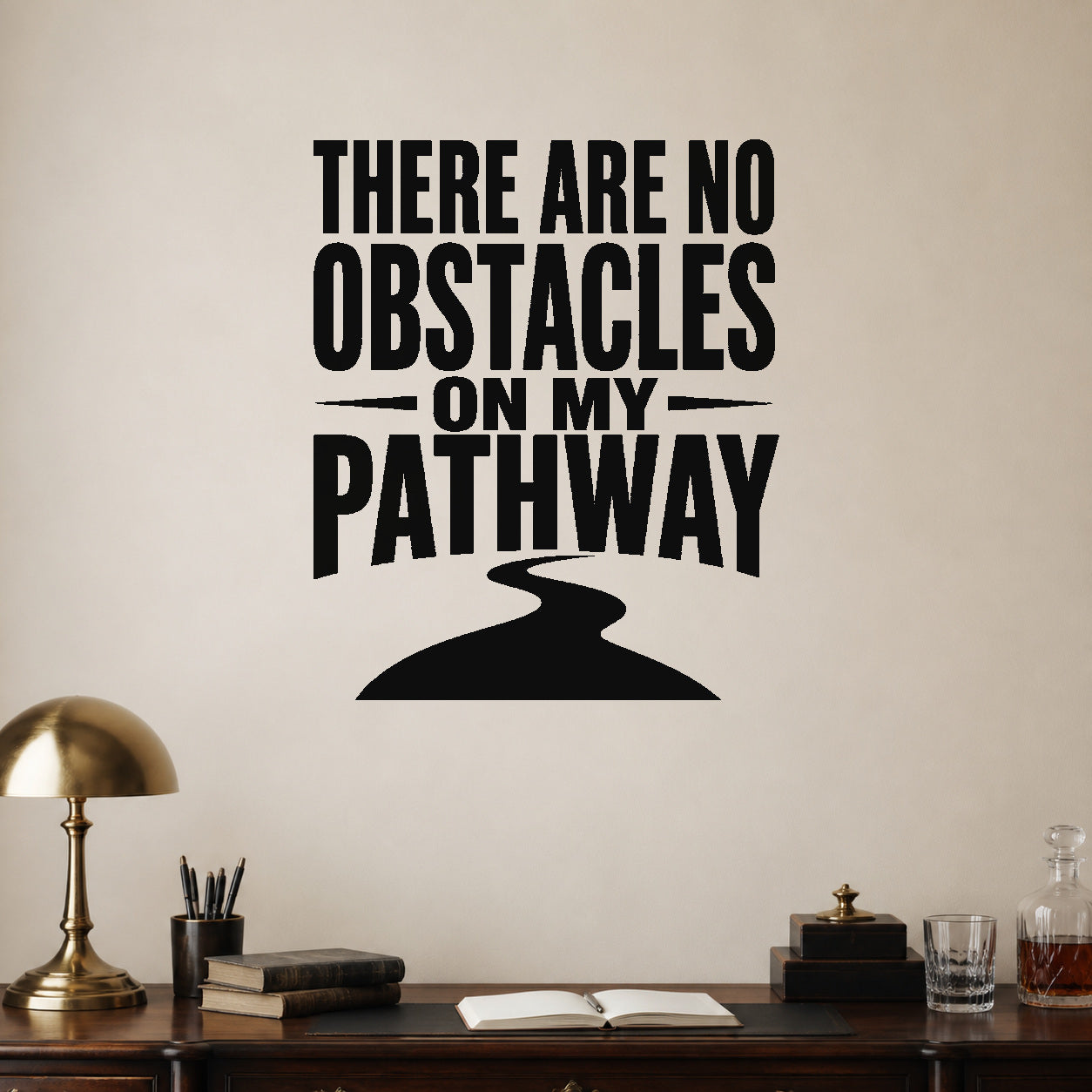 Alternate room view of the There Are No Obstacles on My Pathway removable vinyl wall decal.
