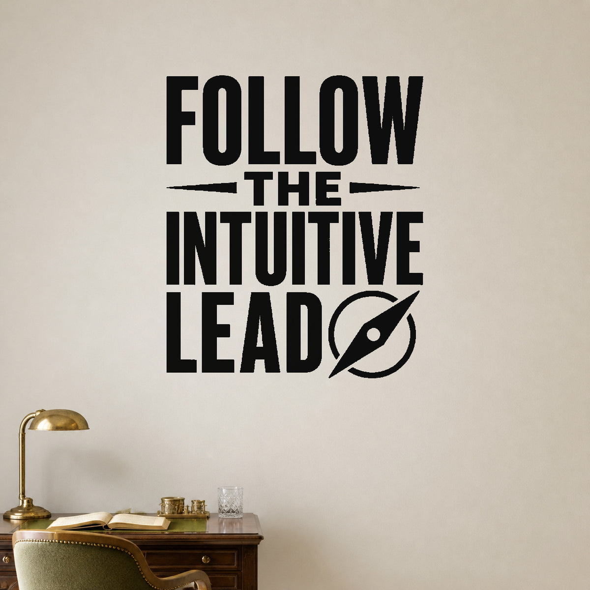 Alternate room view of the Follow the Intuitive Lead removable vinyl wall decal.