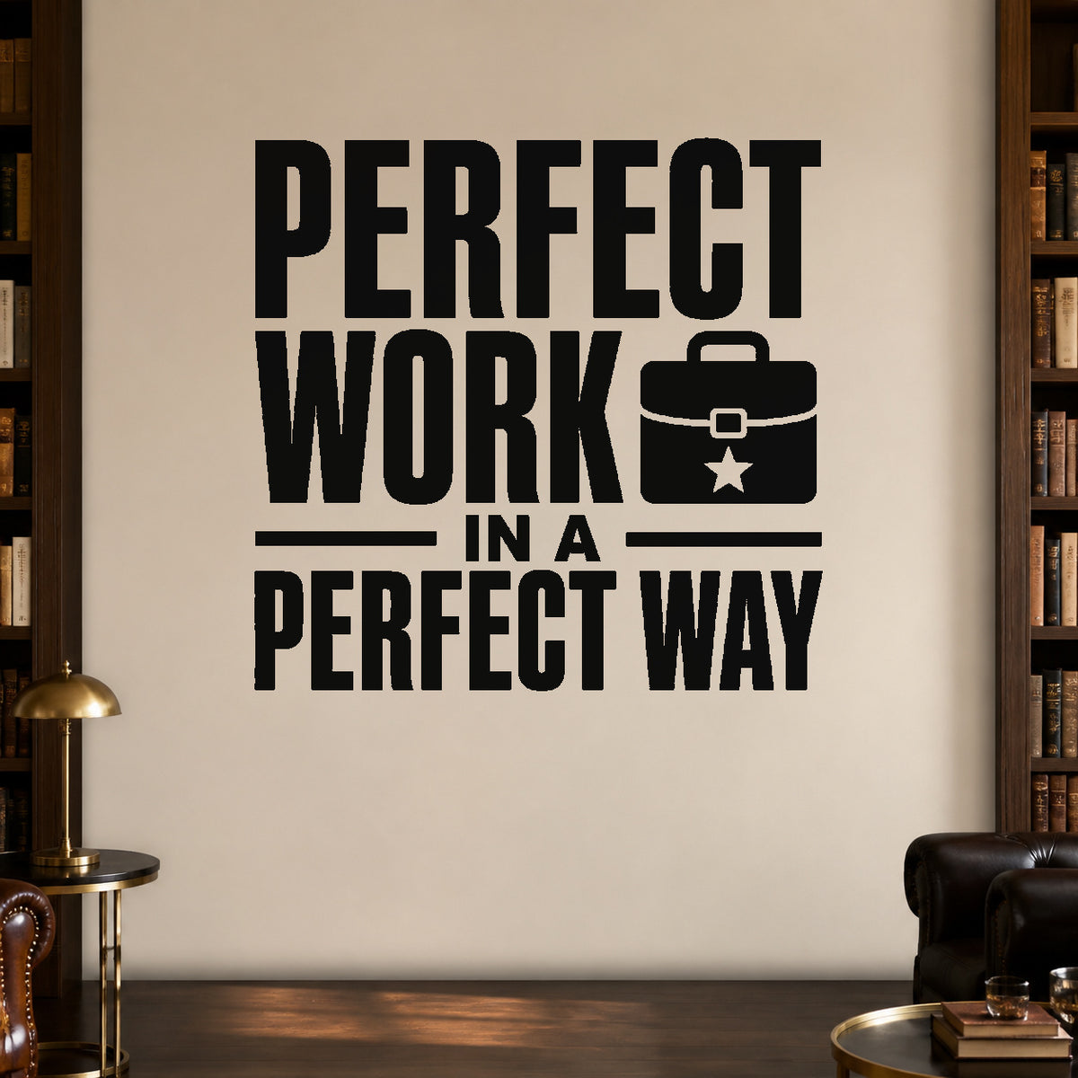 Alternate room view of the Perfect Work in a Perfect Way removable vinyl wall decal.