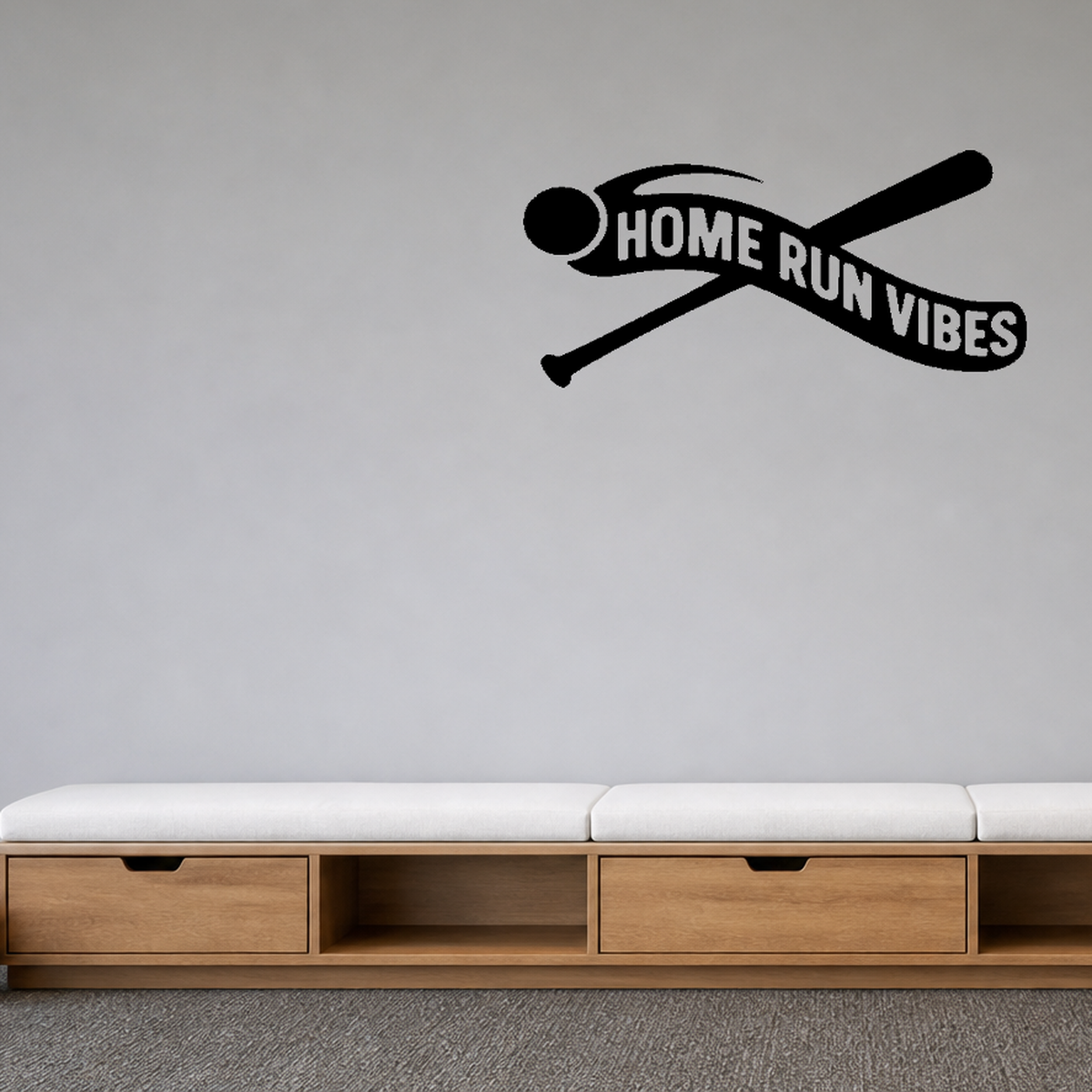 Home Run Vibes - Baseball Sports Wall Decal Vinyl Sticker Removable shown as a removable vinyl wall decal in a second room setting