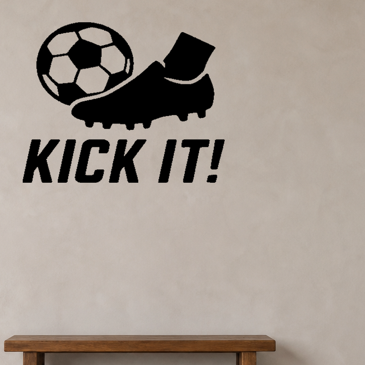 Kick It! - Soccer Sports Wall Decal Vinyl Sticker Removable shown as a removable vinyl wall decal in a category-appropriate room