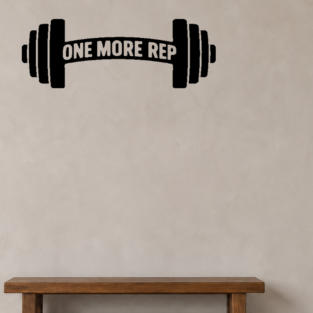 One More Rep - Fitness Sports Wall Decal Vinyl Sticker Removable shown as a removable vinyl wall decal in a category-appropriate room