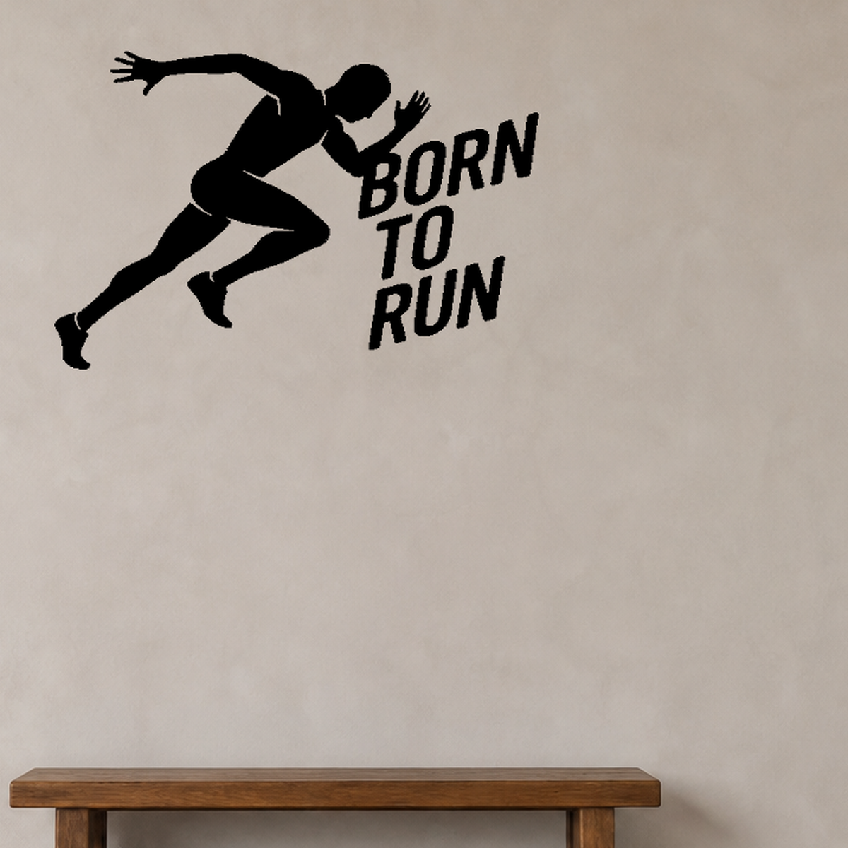 Born to Run - Running Sports Wall Decal Vinyl Sticker Removable shown as a removable vinyl wall decal in a category-appropriate room