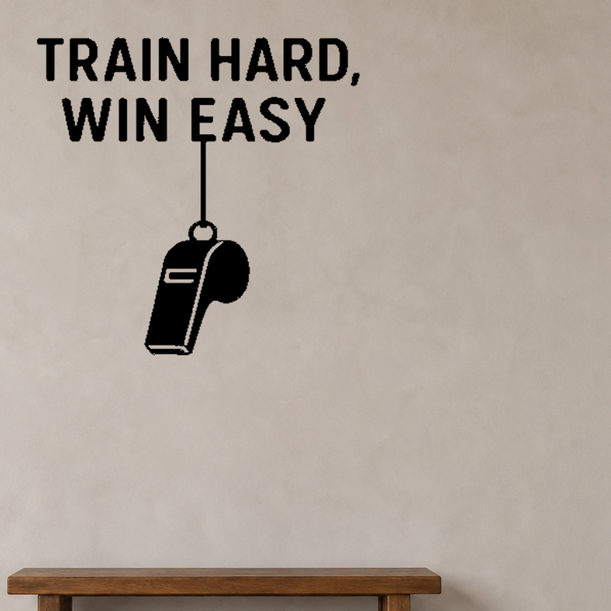 Train Hard, Win Easy - Sports Motivation Wall Decal Vinyl Sticker Removable shown as a removable vinyl wall decal in a category-appropriate room