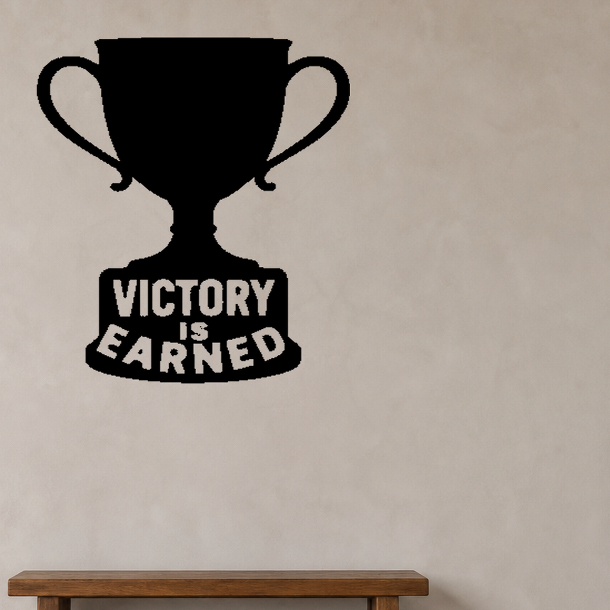Victory is Earned - Trophy Sports Wall Decal Vinyl Sticker Removable shown as a removable vinyl wall decal in a category-appropriate room