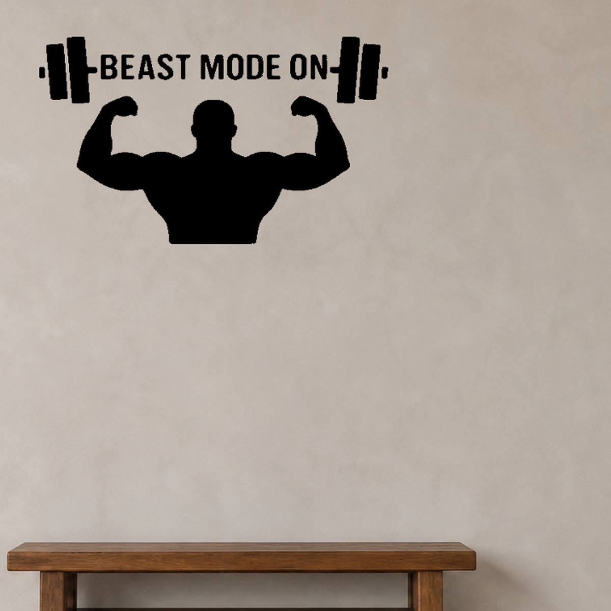 Beast Mode On - Fitness Sports Wall Decal Vinyl Sticker Removable shown as a removable vinyl wall decal in a category-appropriate room