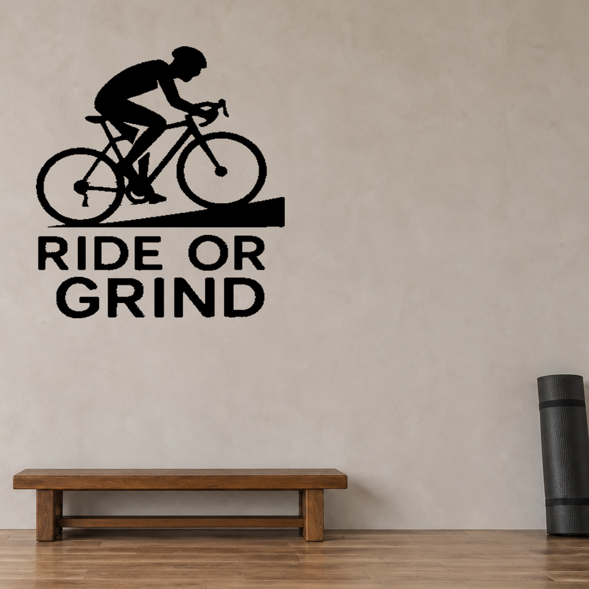 Ride or Grind - Cycling Sports Wall Decal Vinyl Sticker Removable shown as a removable vinyl wall decal in a second room setting
