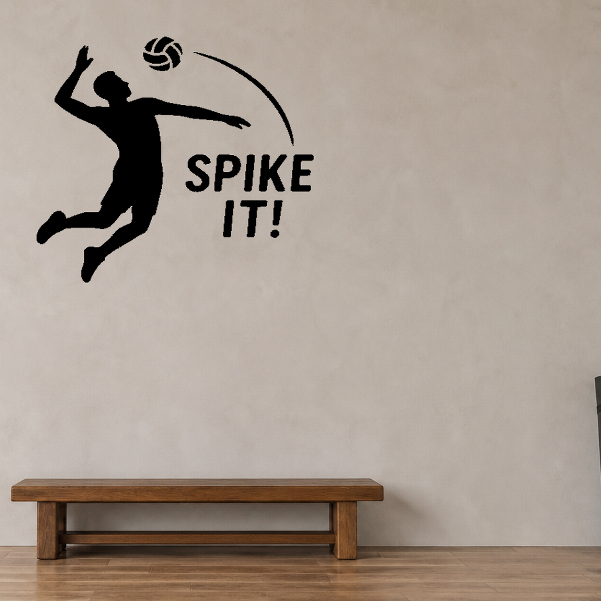 Spike It! - Volleyball Sports Wall Decal Vinyl Sticker Removable shown as a removable vinyl wall decal in a second room setting