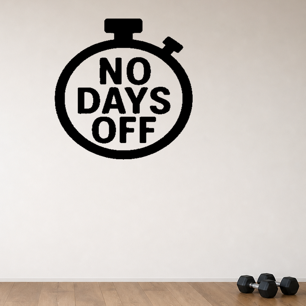 No Days Off - Sports Motivation Wall Decal Vinyl Sticker Removable shown as a removable vinyl wall decal in a second room setting